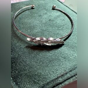 Silver Feather Bangle Cuff Bracelet